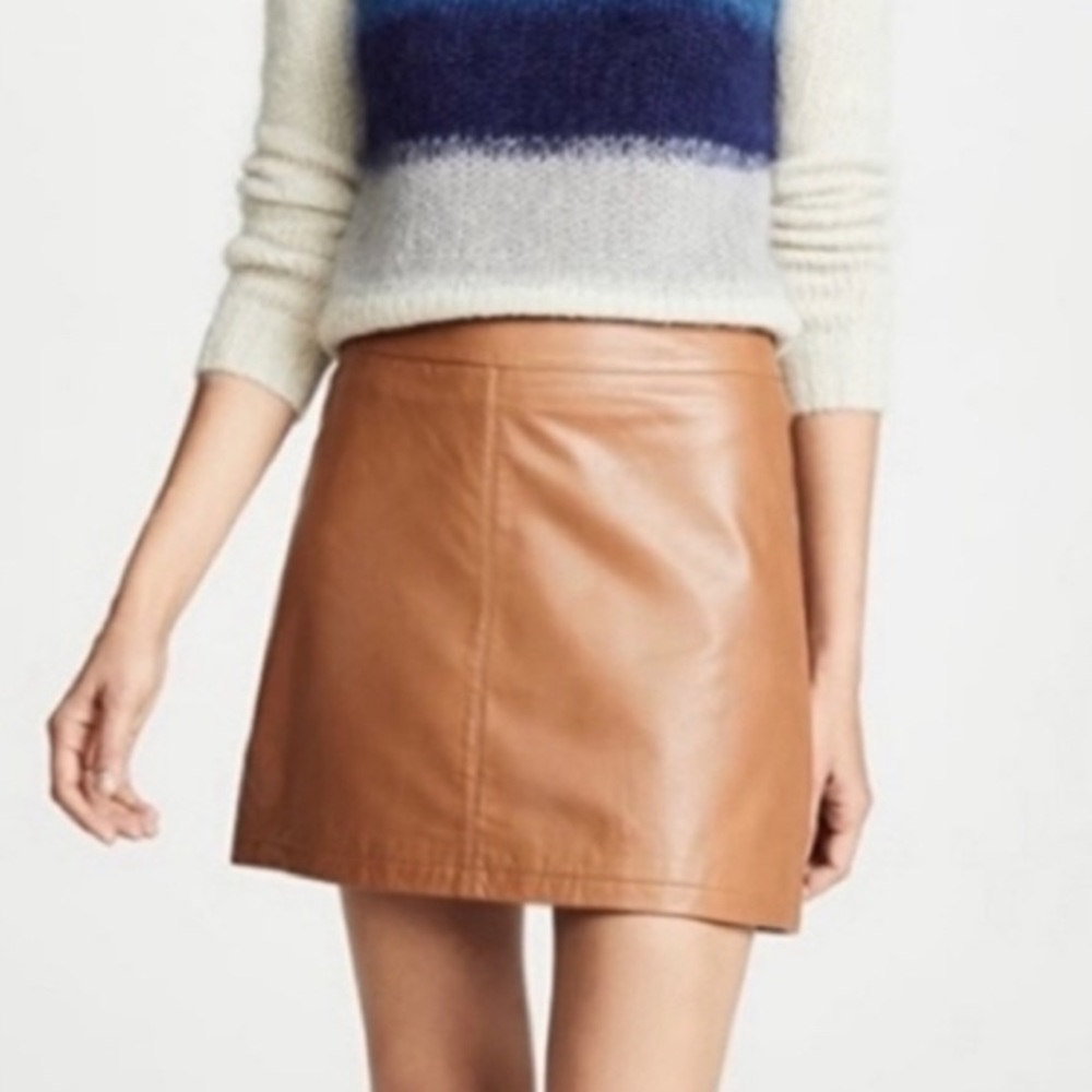 Cupcakes & Cashmere 100% Leather Mini Skirt Tan Zip Lined Classy Casual Sz 8 NWT - Picture 1 of 5